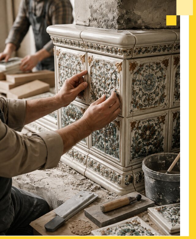 Изразцовые камины под ключ в Усинске: проект и монтаж