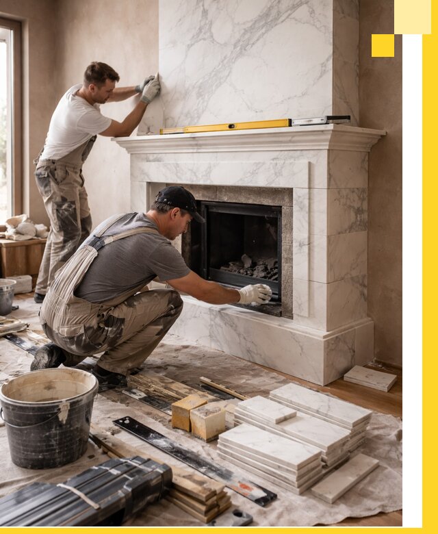 Отделка каминов в Усинске качественные облицовочные работы