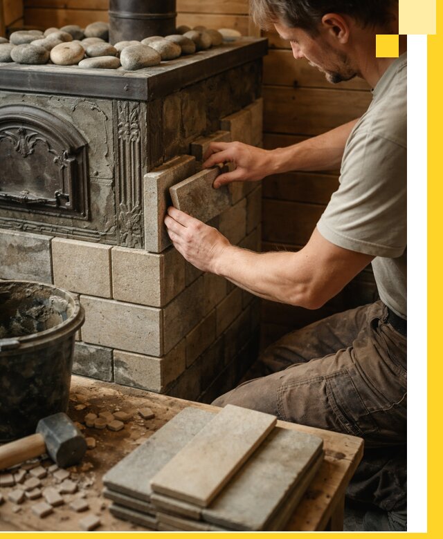 Облицовка банных печей в Усинске профессиональная отделка