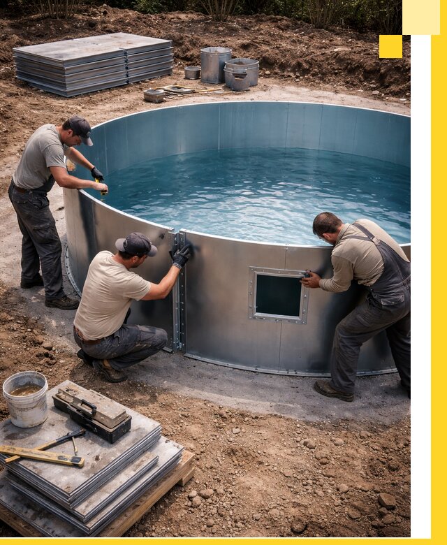 Круглые бассейны под ключ в Усинске проектирование и монтаж