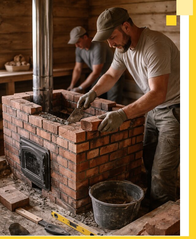 Кирпичные печи для бани под ключ в Усинске, проект и монтаж