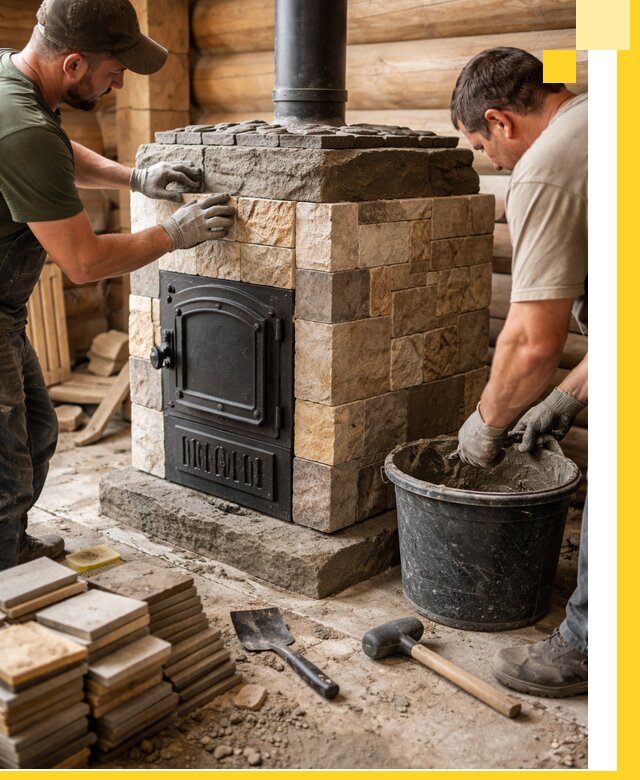 Облицовка банной печи под ключ в Усинске: камень и плитка