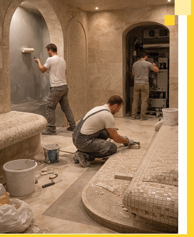 Строительство бани с хамамом и бассейном под ключ в Усинске