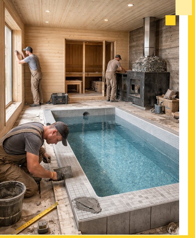 Проект бани с бассейном и сауной в Усинске под ключ