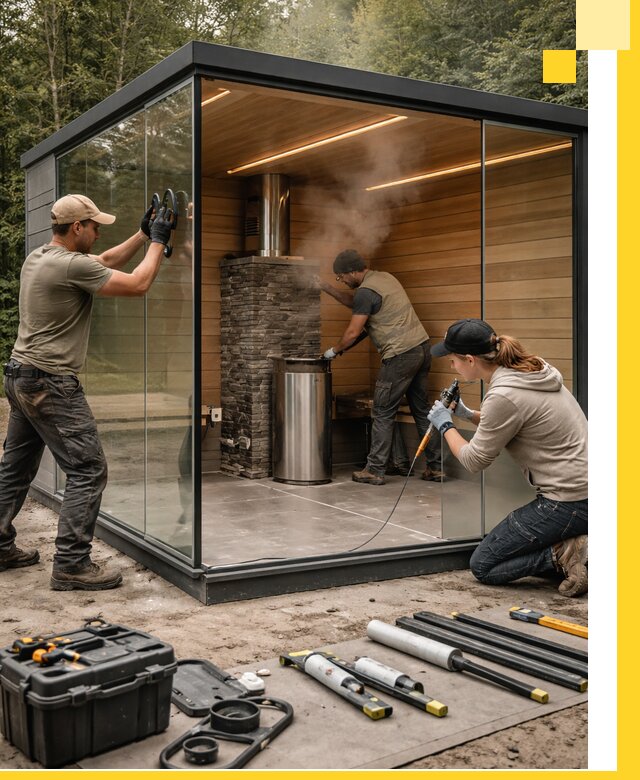 Проектирование и строительство стеклянных бань в Усинске