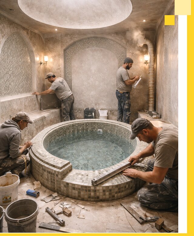 Профессиональное строительство хамама с бассейном в Усинске под ключ