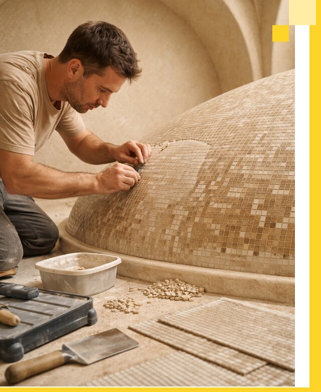 Профессиональная укладка мозаики для хамама под ключ в Усинске